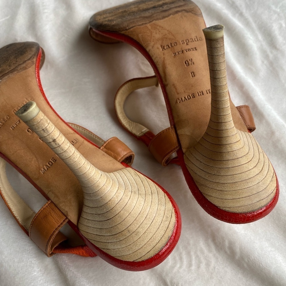 Kate Spade Red and Brown Heels with T-Strap Design - Picture 9 of 14